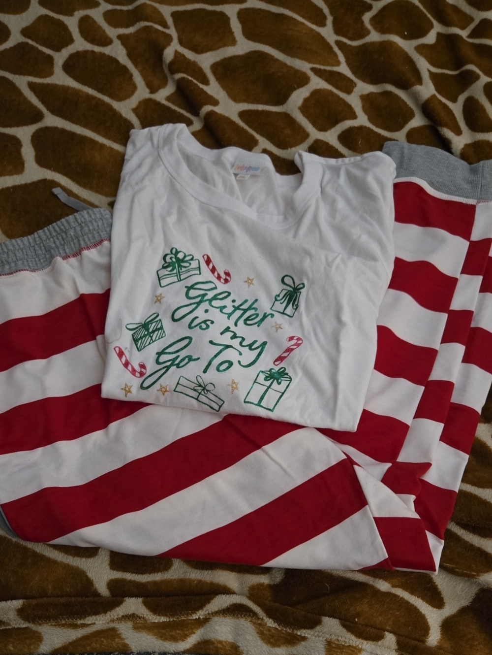 LuLaRoe White Top with Red & White Stripe Holiday Pajama Set